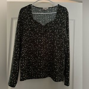 LOFT: Emerald green, floral long sleeve shirt